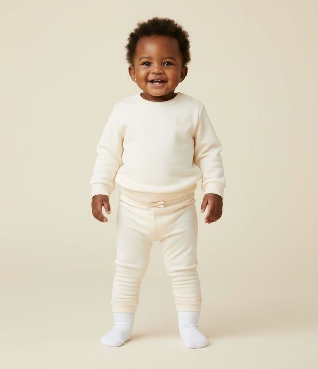 Pantalones Infantiles con Cintura Doblada y Lazo Aplicado - Talle RN a 18 meses