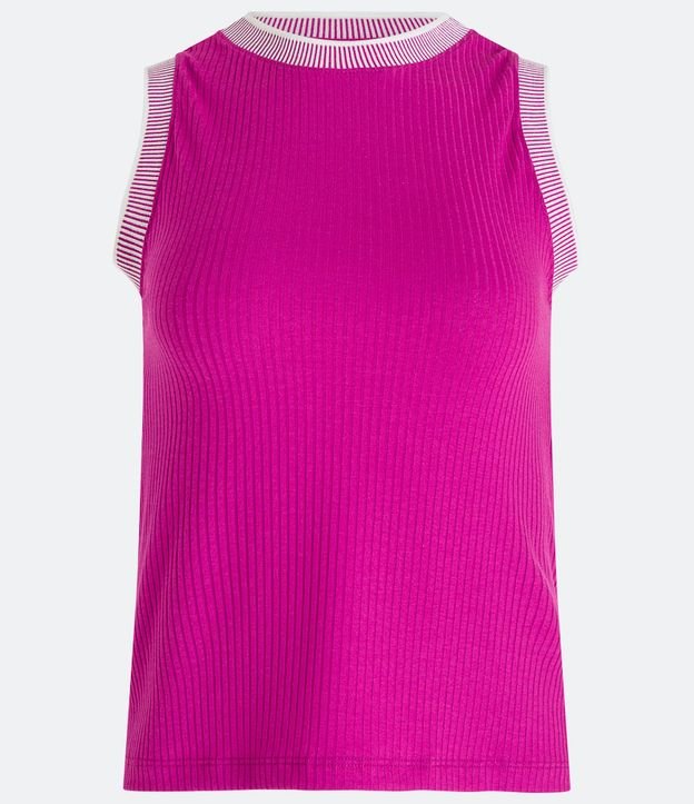 Blusa sin Manga en Viscosa con Detalle Jacquard en el Cuello y Sisas 6