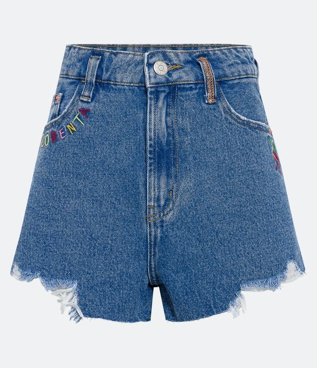 Short Cintura Alta en Jeans con Bordado de Colores