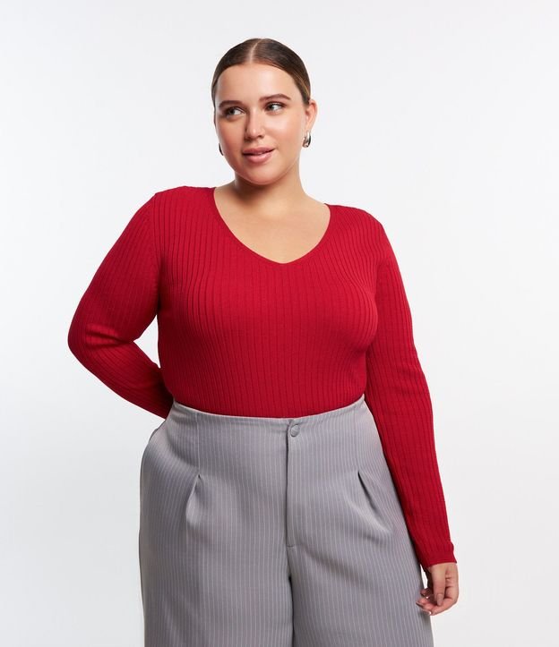 Blusa Manga Larga de Punto Acanalado Curve & Plus Size