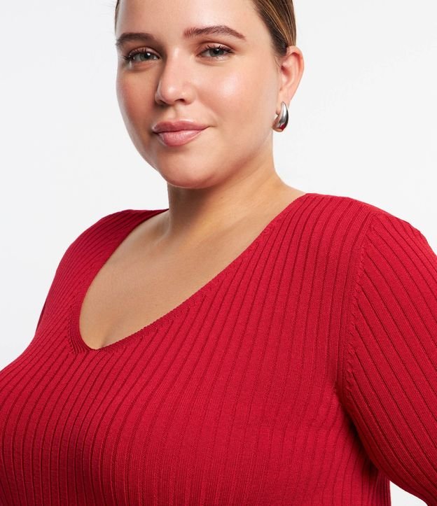 Blusa Manga Larga de Punto Acanalado Curve & Plus Size 5