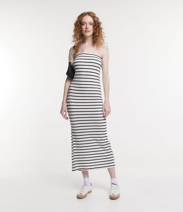 Vestido Midi en Ribana Rayada sin Breteles 2
