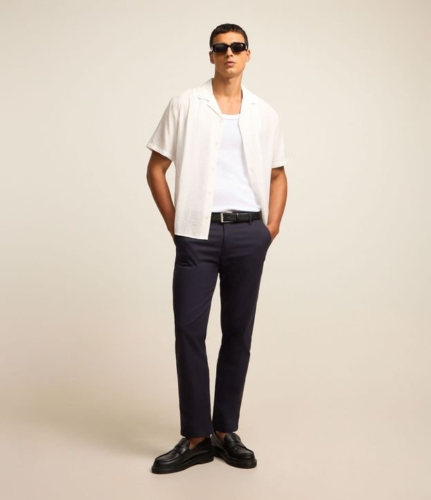 Pantalón Slim Sarjado Cropped Sastrería con Bolsillos