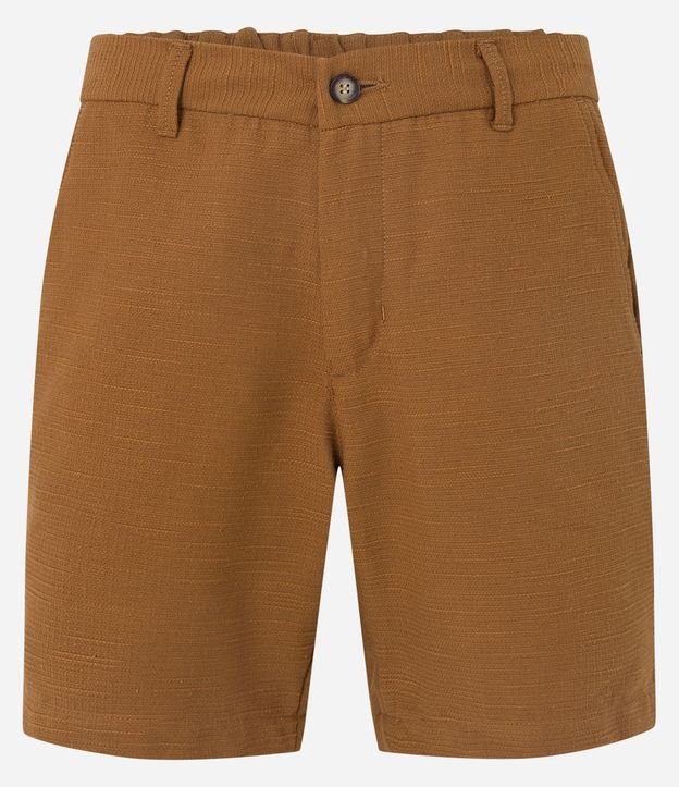Bermuda Recta en Lino con Cintura Elástica y Textura