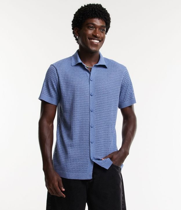 Camisa Relaxed de Punto Abierto con Cuello Inglés