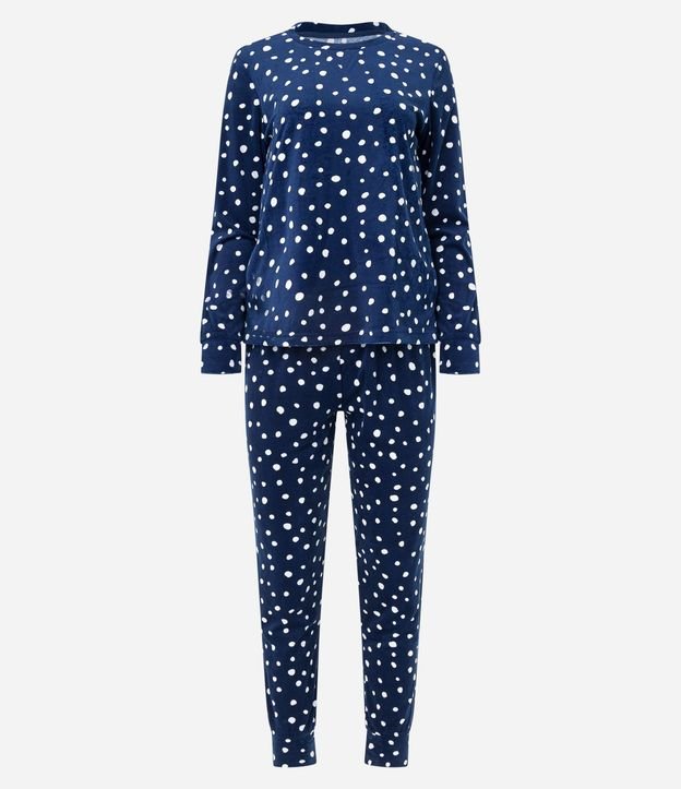 Pijama Largo en Plush con Estampado de Lunares