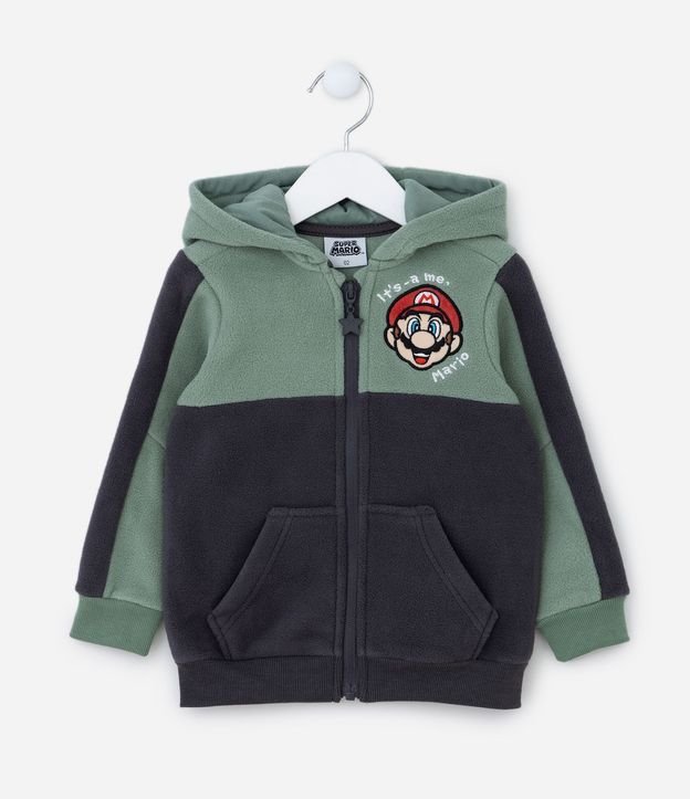 Buzo Aberto en Fleece con Bloques de Color y Bordado Mario Bros - Talle 2 al 5 años