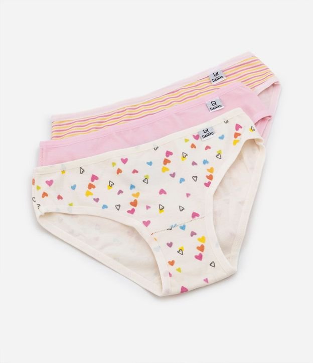 Kit 03 Bombachas Infantil en Algodón con Corazones y Rayas - Talle 4 a 14 años