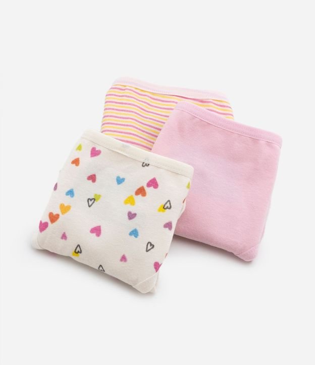 Kit 03 Bombachas Infantil en Algodón con Corazones y Rayas - Talle 4 a 14 años 3