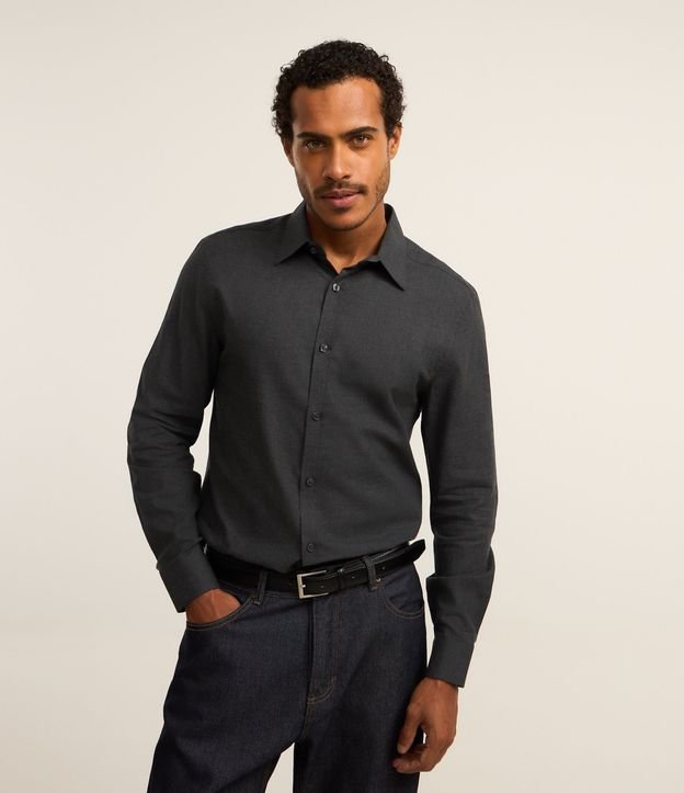 Camisa en Algodón con Botones Delanteros y Efecto Melange 3