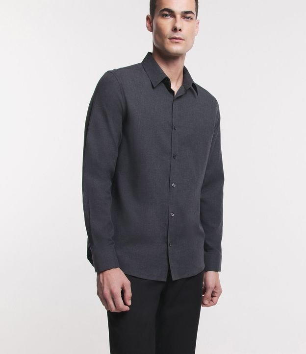 Camisa en Algodón con Botones Delanteros y Efecto Melange 6