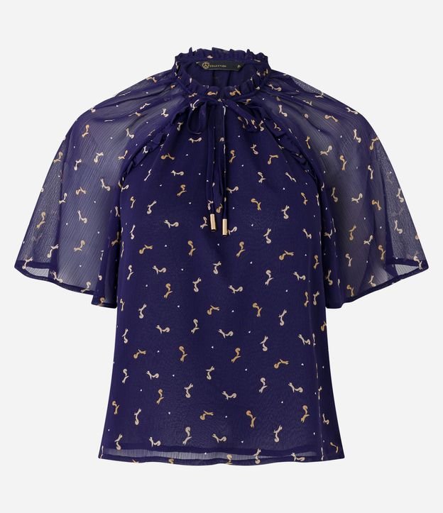 Blusa Manga en Chiffon con Lazo y Estampa Mini Ardillas
