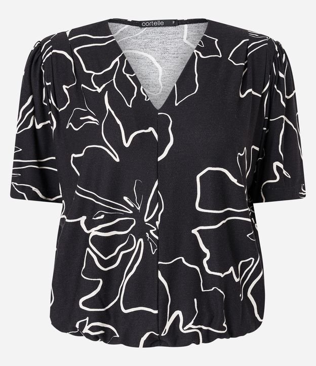 Blusa Manga Corta en Media Malla con Follajes Estampadas