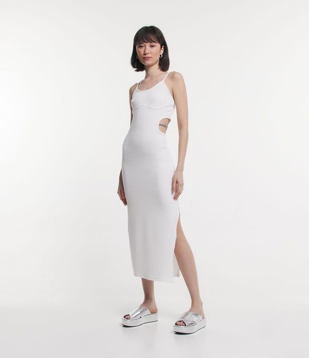 Vestido New Midi en Rib con Cutout Lateral y Tirante de Brillo