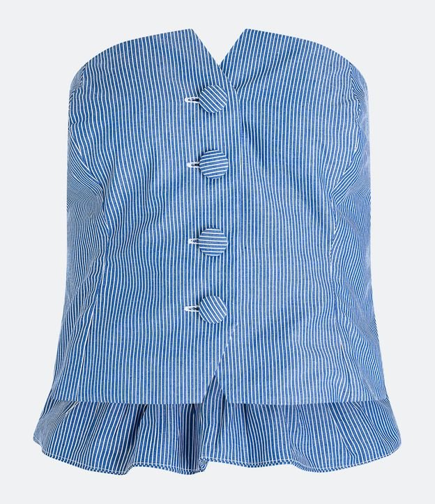 Blusa Cropped en Tricolina sin Breteles Rayada con Botones Delanteros 5