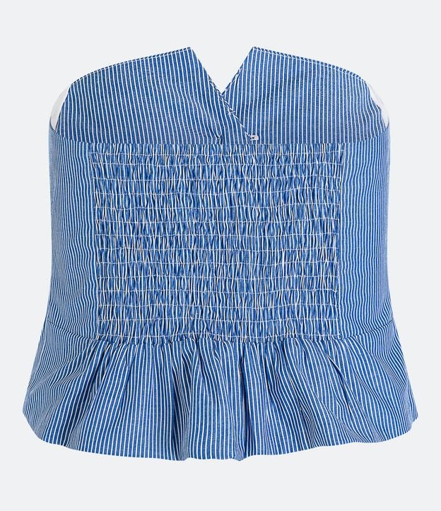 Blusa Cropped en Tricolina sin Breteles Rayada con Botones Delanteros 6