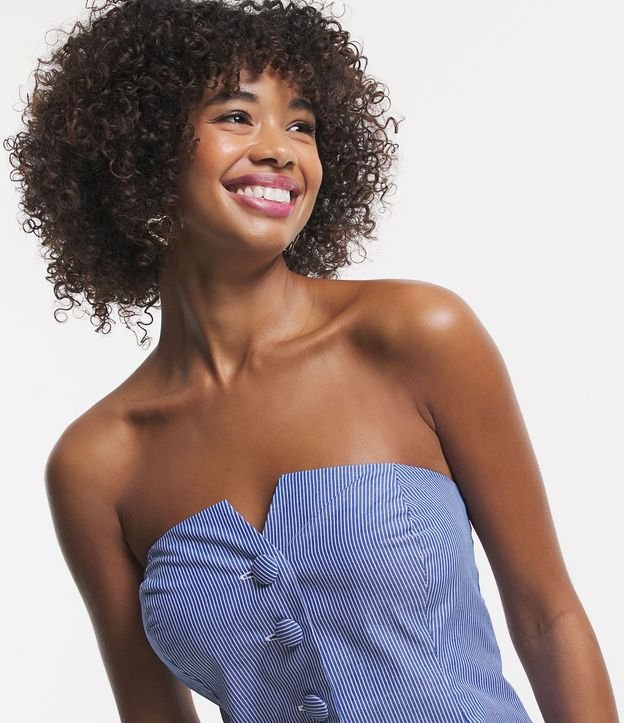 Blusa Cropped en Tricolina sin Breteles Rayada con Botones Delanteros 4