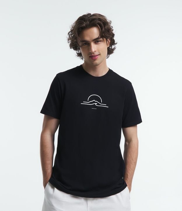 Remera Regular en Algodón con Estampa de Sol y Mar en Relieve