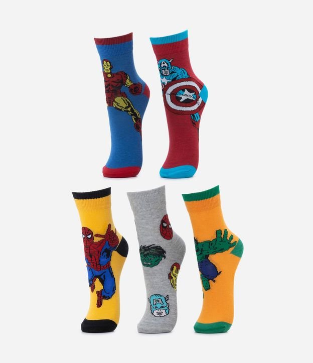 Kit 05 Pares de Medias Infantiles con Estampa Avengers - Talle 19/22 al 31/34