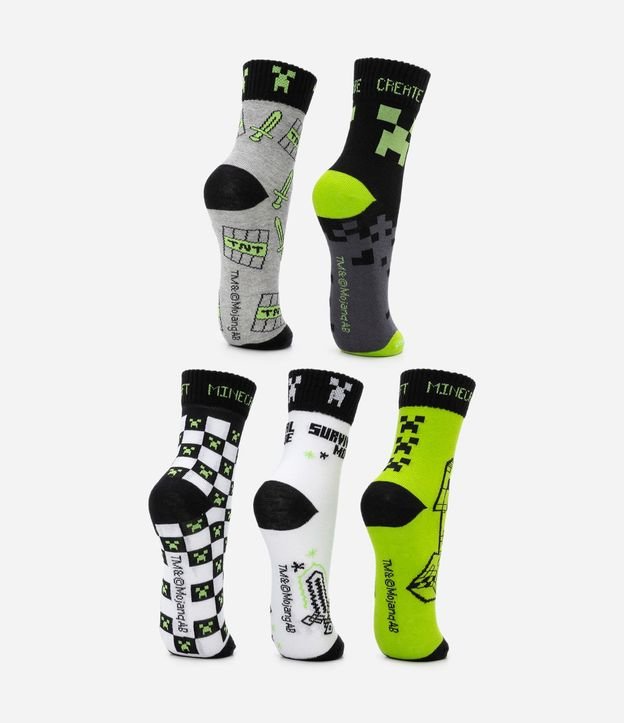 Kit 05 Pares de Medias Infantiles Estampa Minecraft - Talle 23/26 al 35/38 3