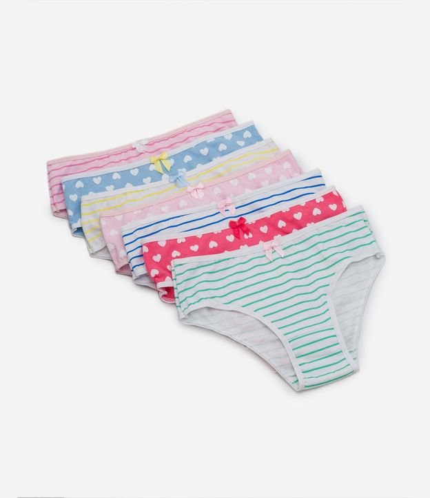 Kit 07 Bombachas Infantil Estampado de Rayas y Corazones - Talle 2 a 14 años