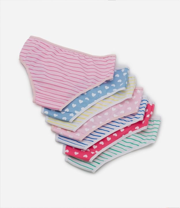 Kit 07 Bombachas Infantil Estampado de Rayas y Corazones - Talle 2 a 14 años 2