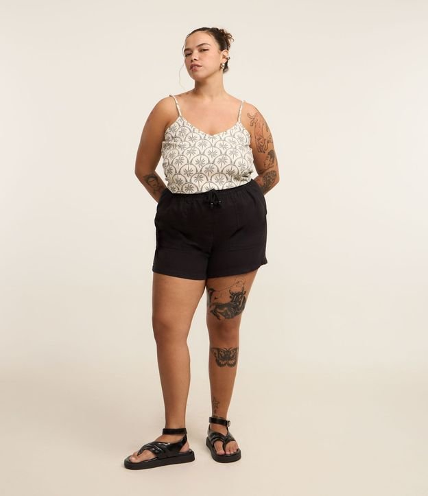 Short Comfy en Sarga con Lazo en la Cintura y Bolsillos Curve & Plus Size