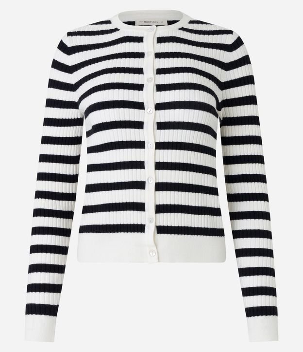 Cardigan en Punto con Abotonado y Estampado Rayada 6