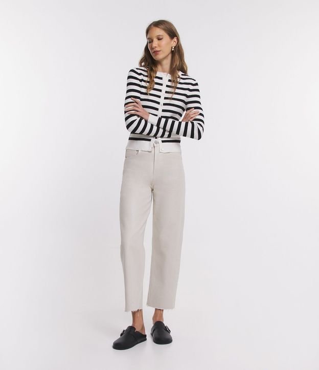 Cardigan en Punto con Abotonado y Estampado Rayada 2