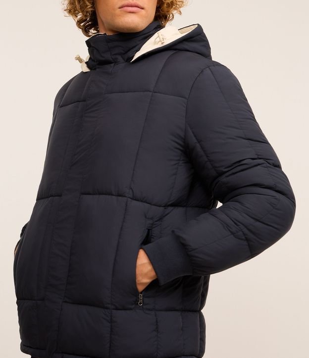 Campera Puffer Doble Faz con Capucha y Cuello Alto