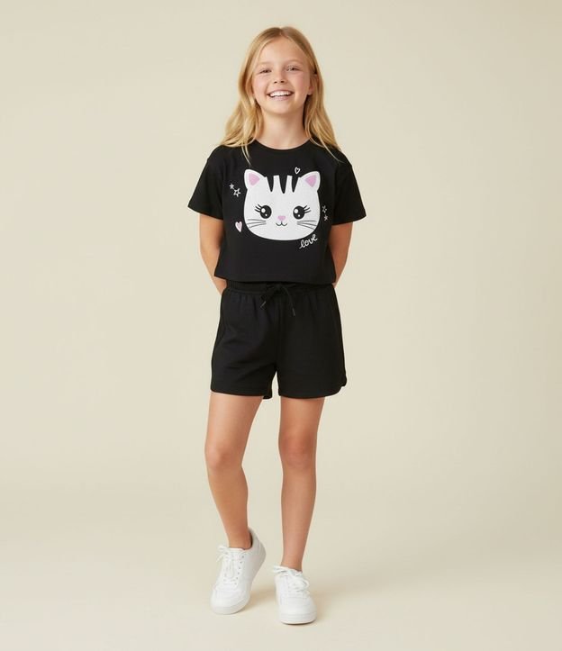 Remera Cropped Infantil con Estampa de Gatito Love - Talle 5 a 14 años 2