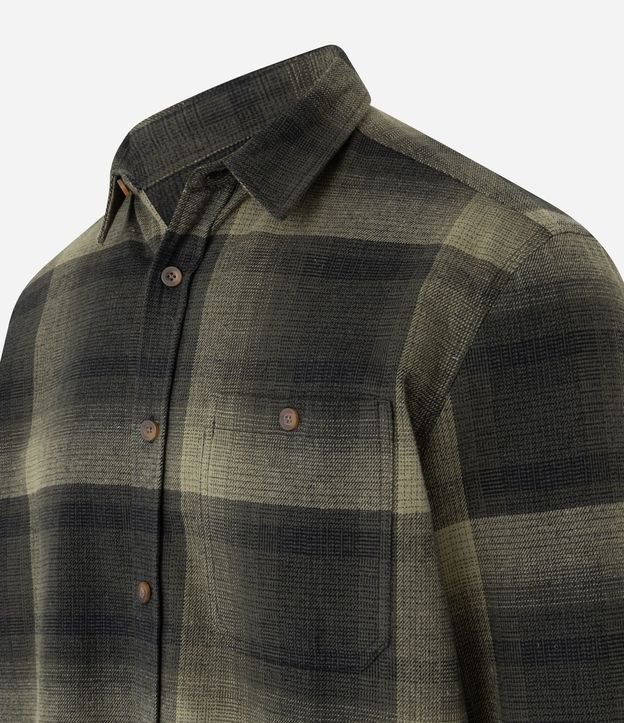Camisa Regular en Algodón de Cuadros con Bolsillo y Manga Larga 7