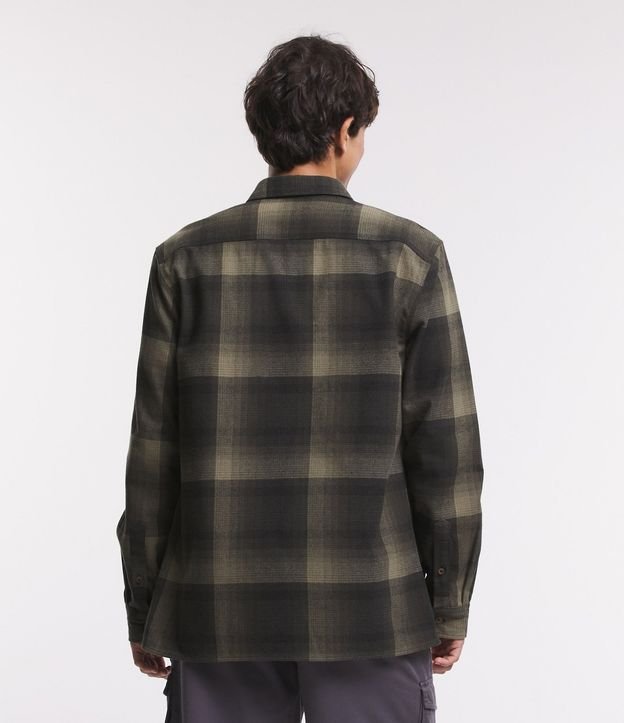Camisa Regular en Algodón de Cuadros con Bolsillo y Manga Larga 3