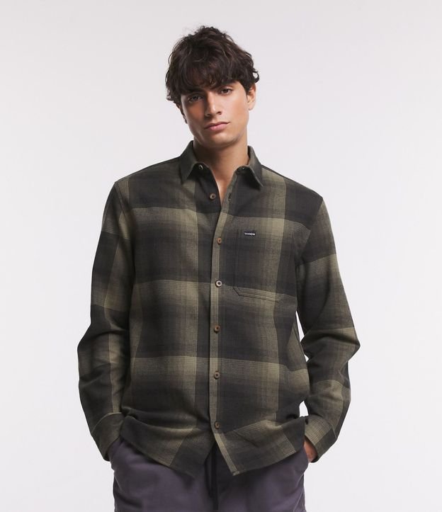 Camisa Regular en Algodón de Cuadros con Bolsillo y Manga Larga 4