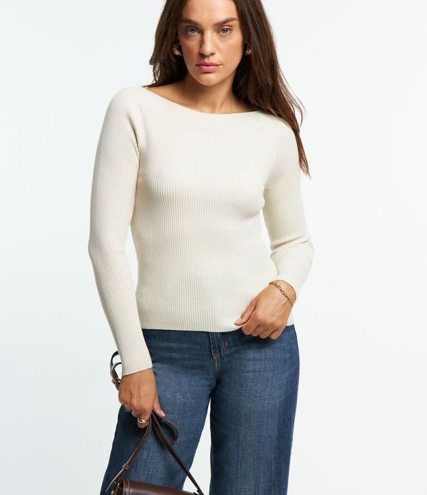 Blusa en Punto con Escote Bote y Textura Acanalada 2