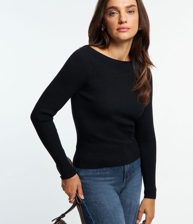 Blusa en Punto con Escote Bote y Textura Acanalada