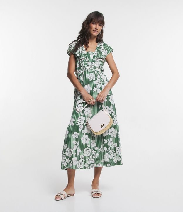 Vestido Midi en Viscolino con Escote V y Estampa de Flores 3