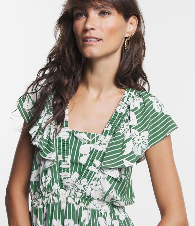 Vestido Midi en Viscolino con Escote V y Estampa de Flores 4