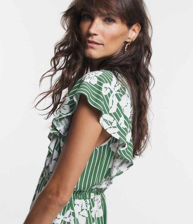 Vestido Midi en Viscolino con Escote V y Estampa de Flores 6