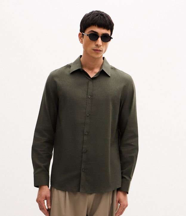 Camisa en Algodón con Botones Delanteros y Efecto Melange
