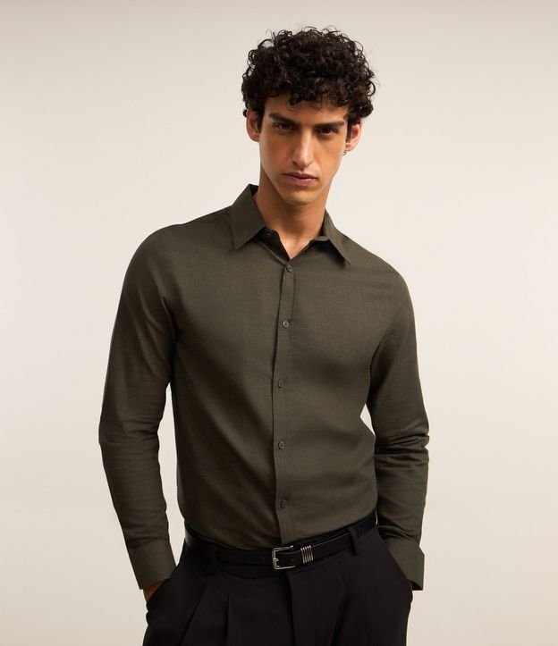 Camisa en Algodón con Botones Delanteros y Efecto Melange 2