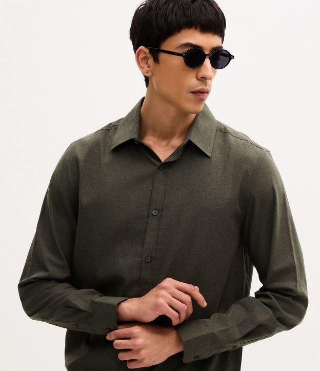 Camisa en Algodón con Botones Delanteros y Efecto Melange 5