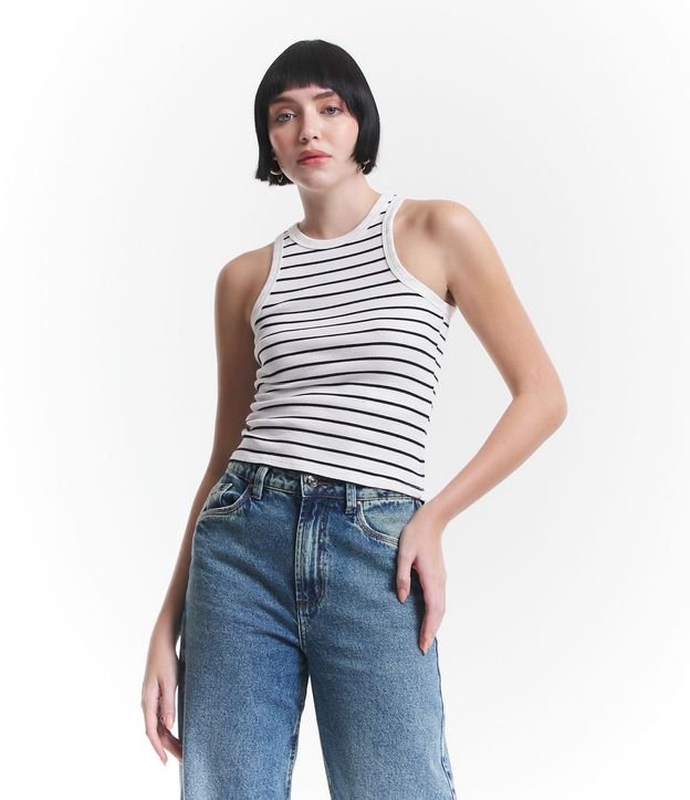 Blusa Musculosa Básica en Rib Rayada