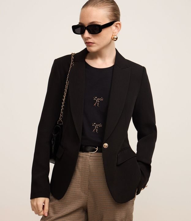 Blazer en Crepé con Botón Solo y Bolsillo con Solapa