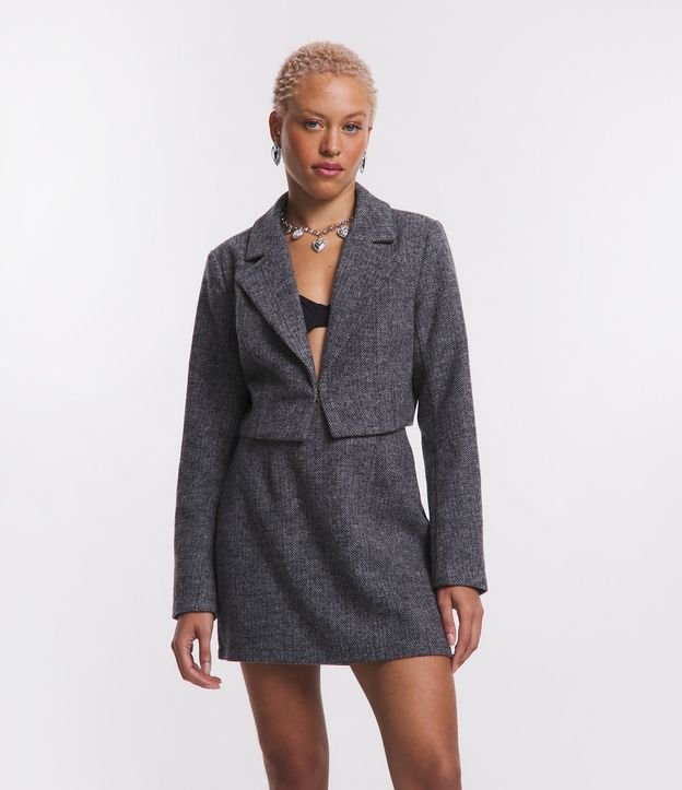 Blazer Cropped en Polivelour con Textura Espinha de Pez