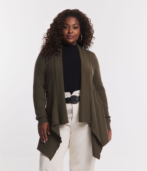 Cardigan Alargado de Punto con Bajo Punta Curve & Plus Size