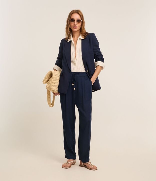 Pantalón Fluído en Viscolino con Cintura Elástica y Lazo