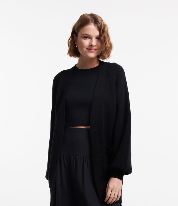 Cardigan Alargado en Punto con Bolsillos