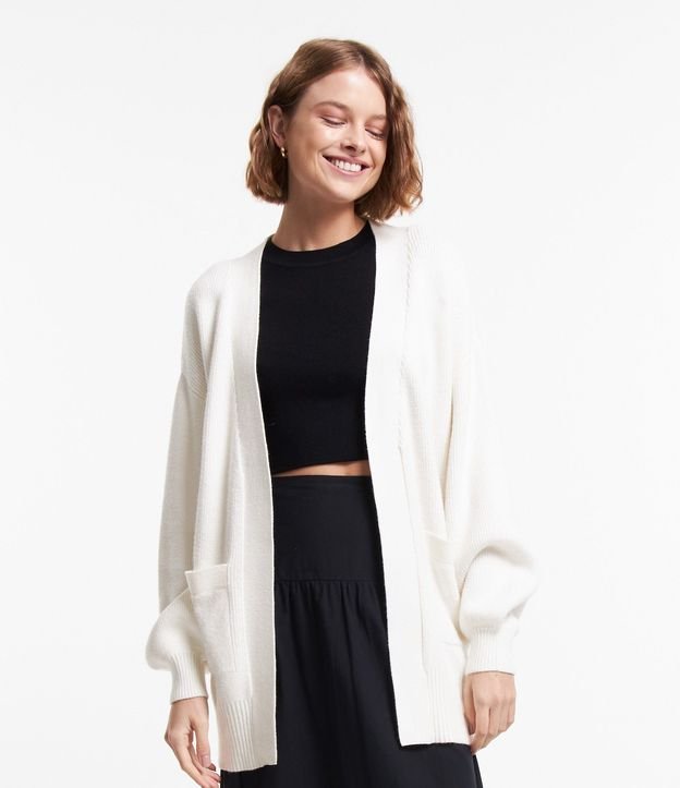 Cardigan Alargado en Punto con Bolsillos