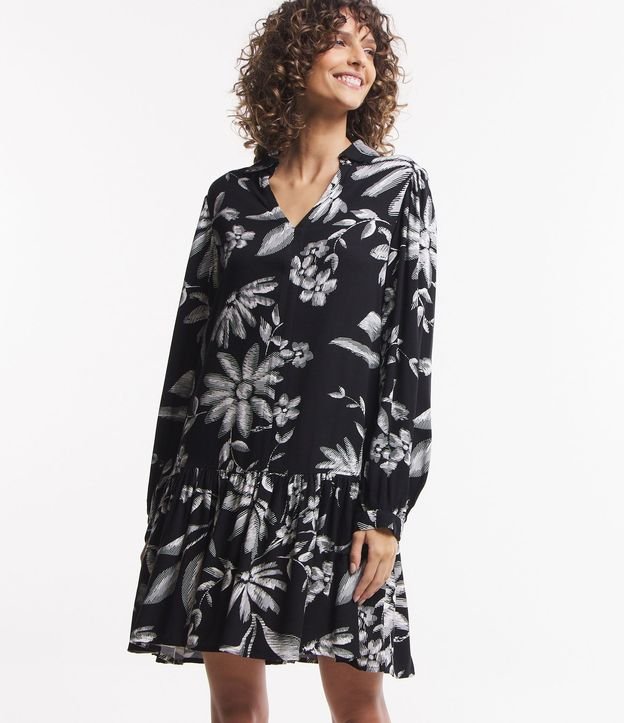 Vestido en Viscosa con Lazo en el Puño y Estampado Floral 2